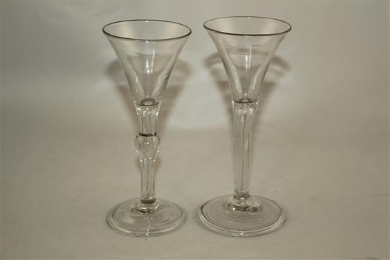 A light baluster wine glass and a trumpet wine glass, c.1735, 15.5cm